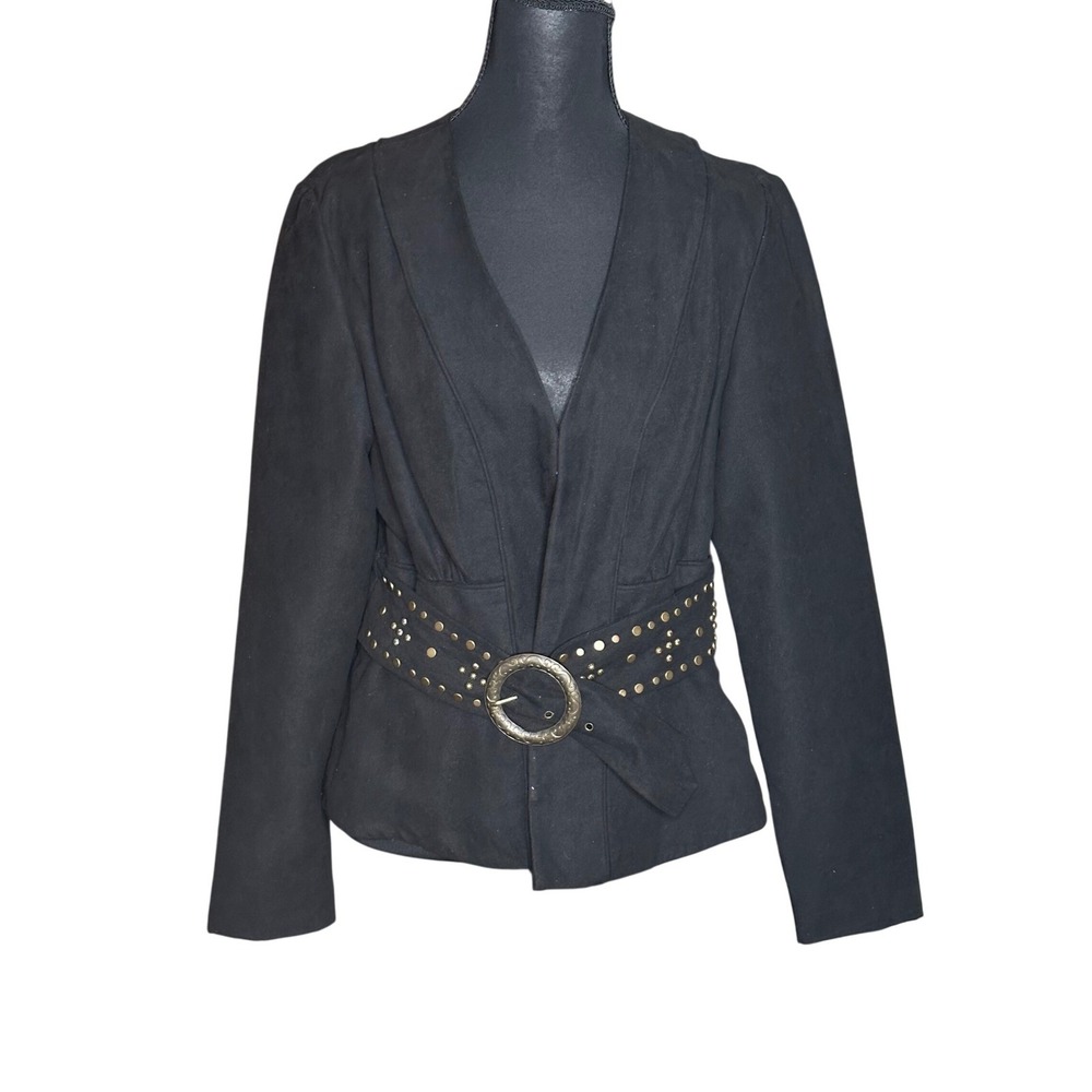 Bandolino Womens Faux Suede Belted Jacket Black Studded Western Size 8 GDGPGU56